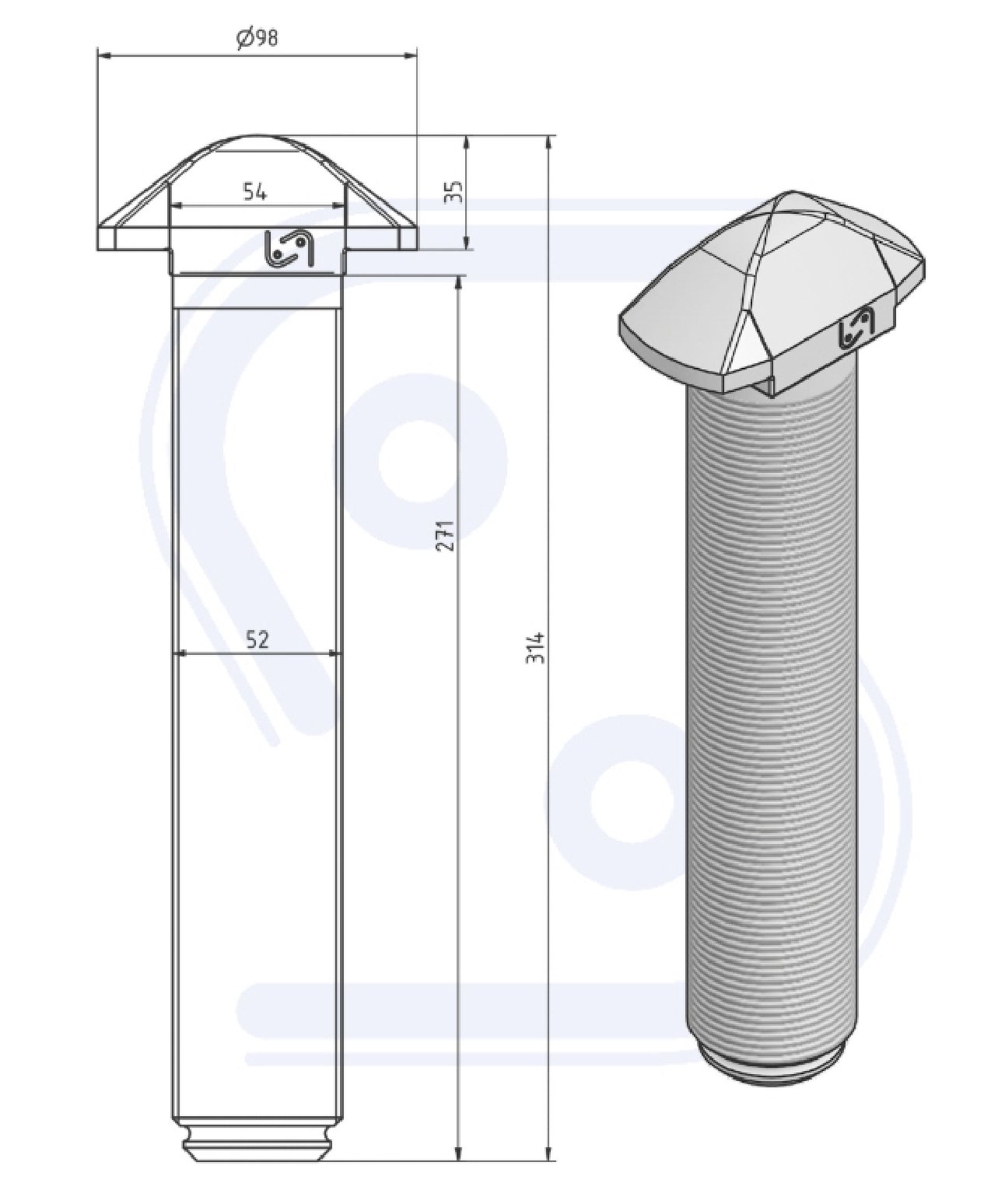 Drehzapfen verz. , 314 mm lang