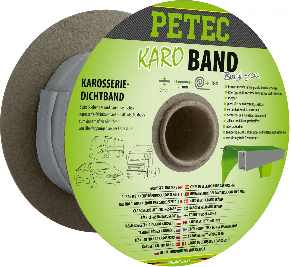 PETEC Karosseriedichtband flach,grau,20 mm x 2 mm x 16 m