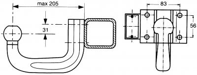 Kupplungskugel mit Anschraub- platte, Lochbild 83 x 56 mm